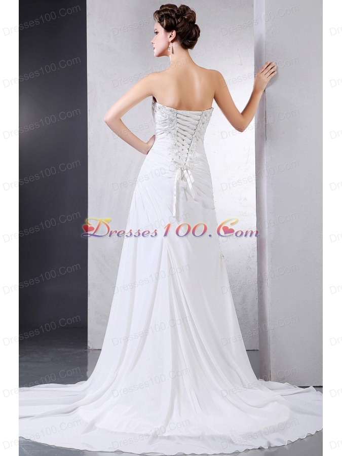 Appliques Ruching 2013 Wedding Dress Court Chiffon