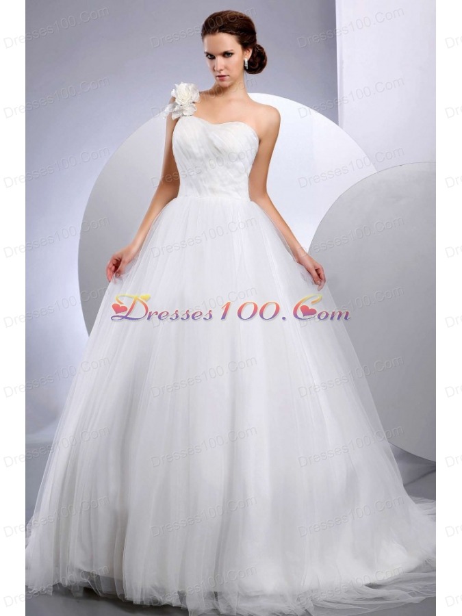 2013 A-line One Shoulder Wedding Dress Flower Court