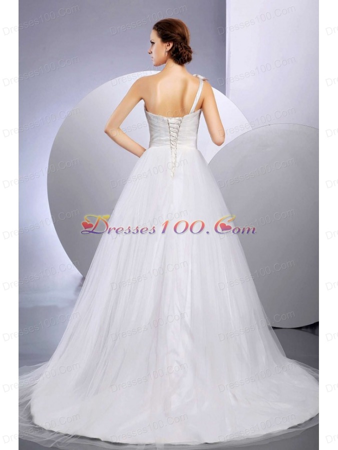 2013 A-line One Shoulder Wedding Dress Flower Court