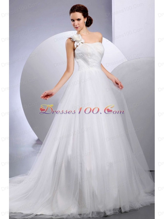 2013 A-line One Shoulder Wedding Dress Flower Court