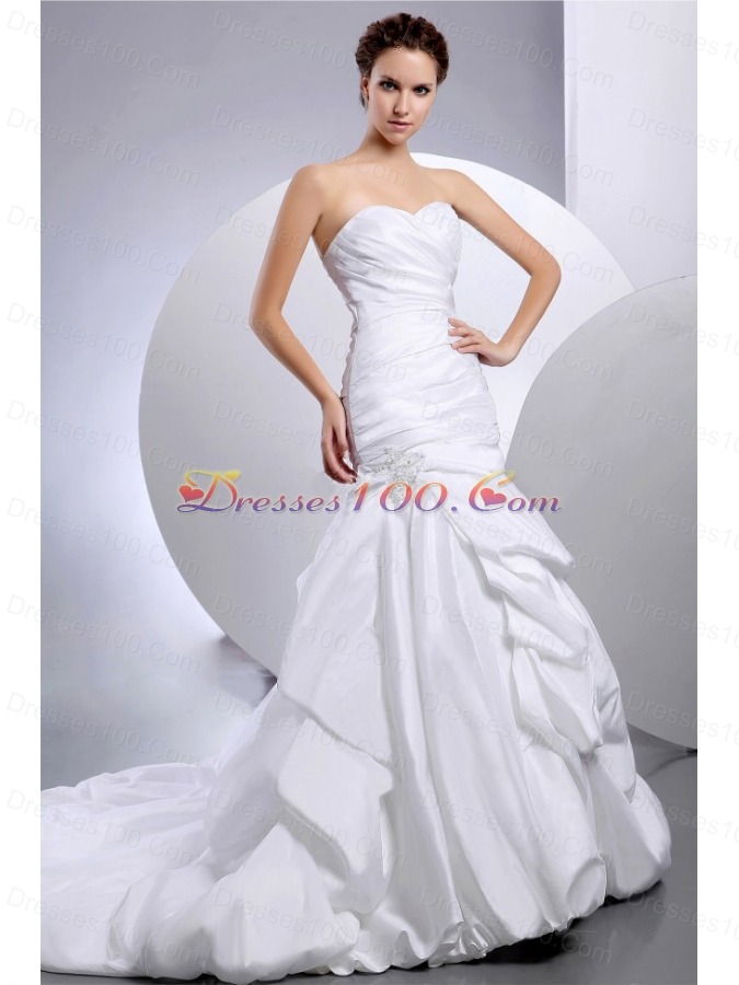 Sweetheart Ruched Beading Wedding Dress Gray And White