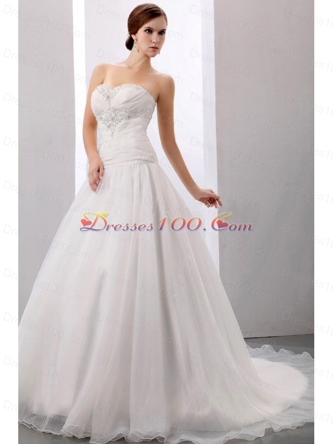 Customized Wedding Dress Appliques A-line Chapel Train