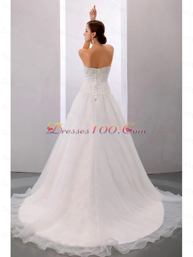 Customized Wedding Dress Appliques A-line Chapel Train