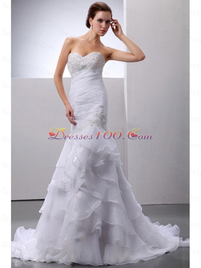 Mermaid Beading Layered Ruffles Court Train Wedding Dress