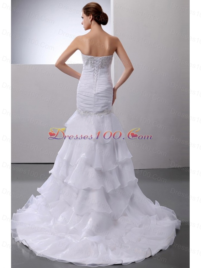 Mermaid Beading Layered Ruffles Court Train Wedding Dress