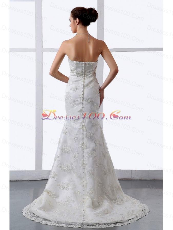 Mermaid Embroidery Lace Brush Train Bridal Dress