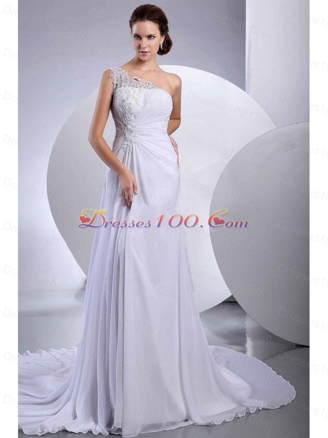 One Shoulder Chiffon Bridal Dresses Court Train