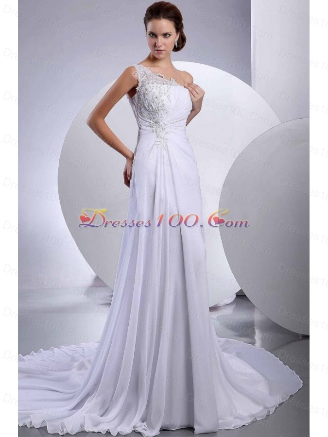 One Shoulder Chiffon Bridal Dresses Court Train