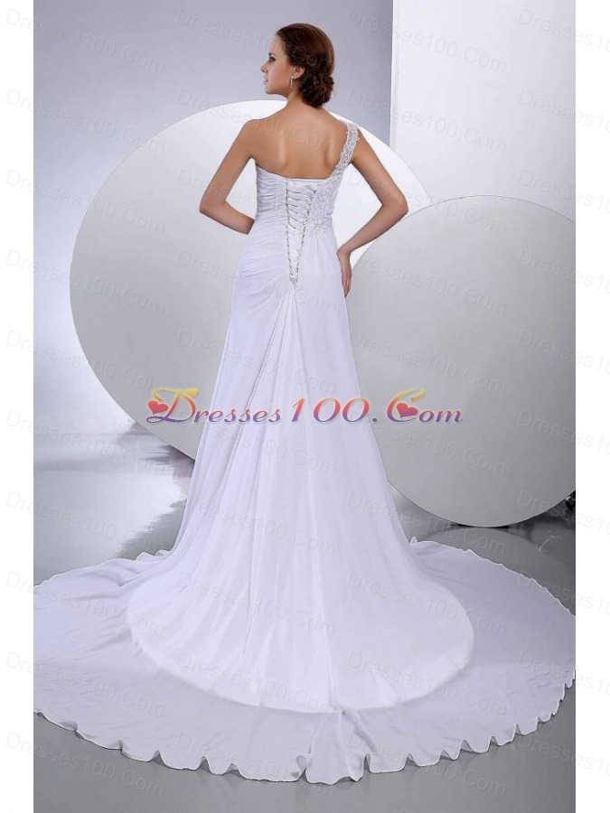 One Shoulder Chiffon Bridal Dresses Court Train