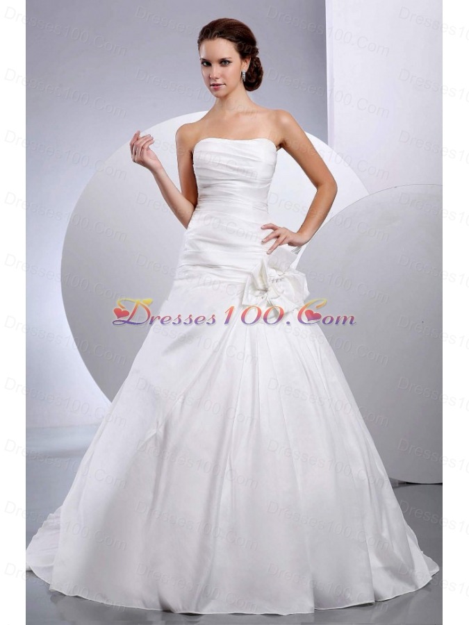 Handmade Flower Brides dresses Taffeta Court Train A-Line