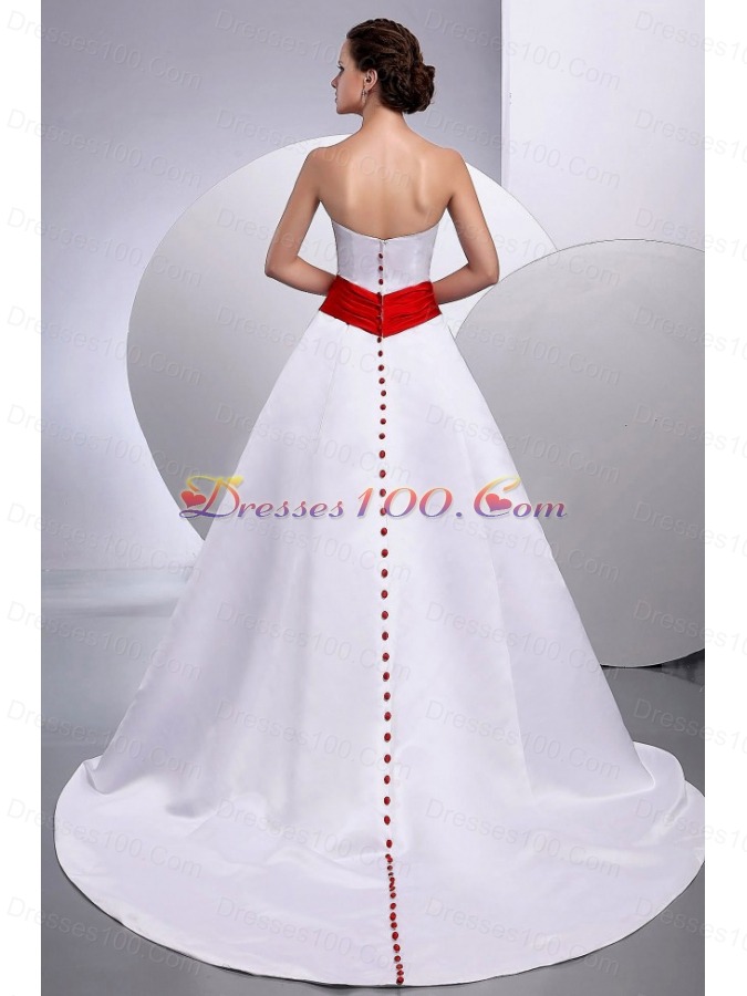 Red Belt Wedding Gowns Dresses Court Train Satin