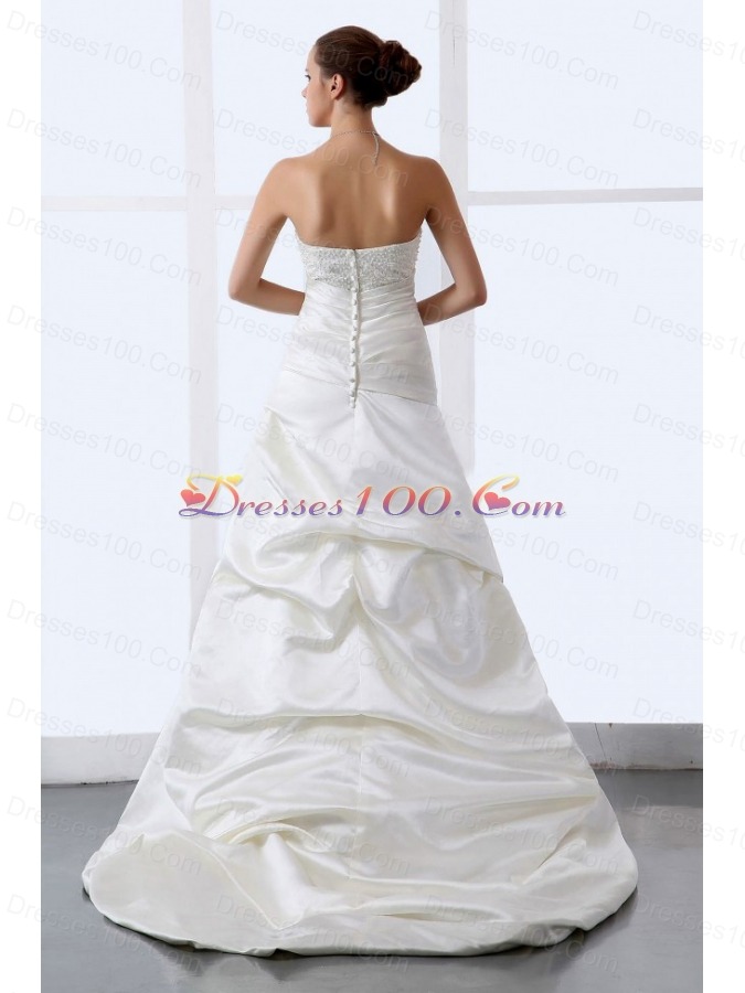 A-line Beaded Wedding Dress Bridal Brush Train Satin