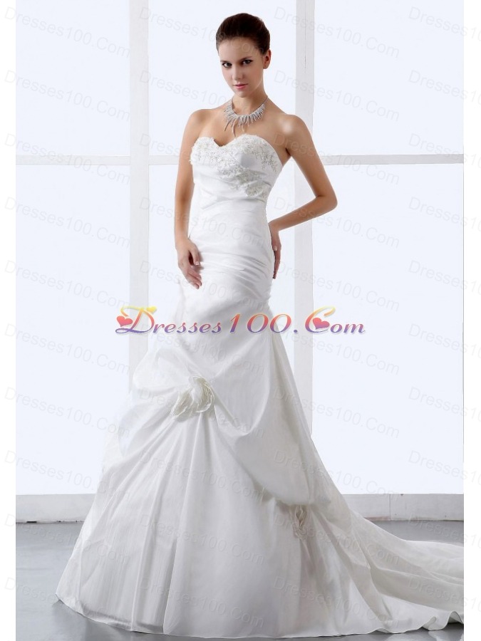 Hand Made Flowers Sweetheart A-line Wedding Dress Taffeta