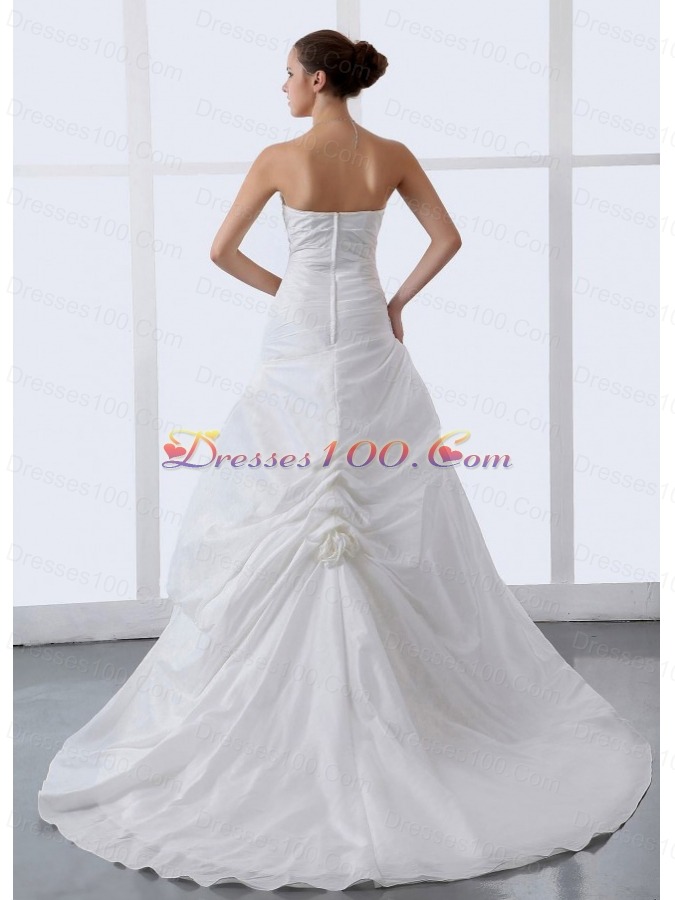Hand Made Flowers Sweetheart A-line Wedding Dress Taffeta
