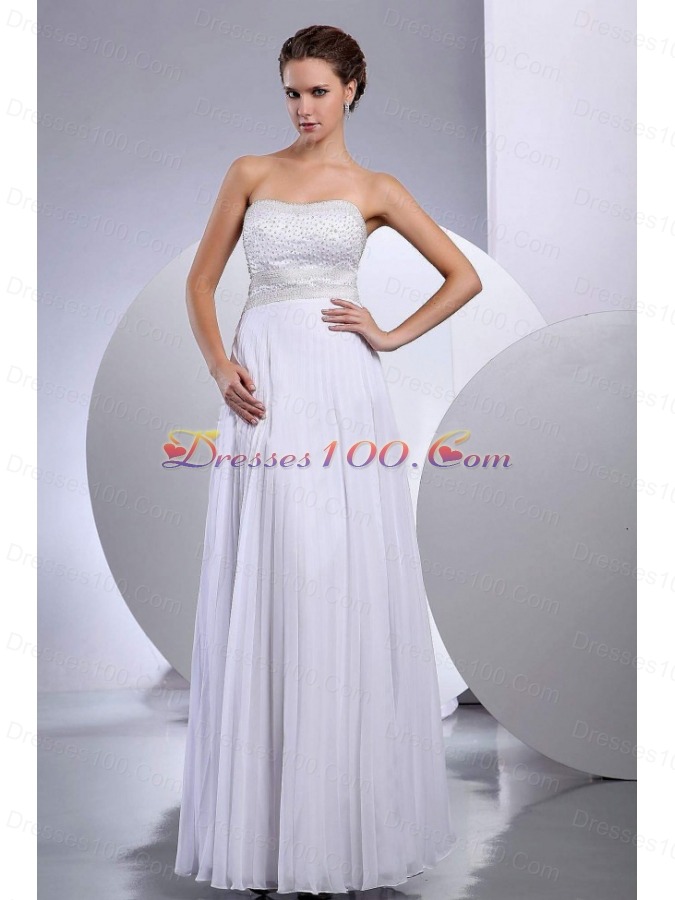 Beading Empire Chiffon Wedding Gowns Floor-length Strapless