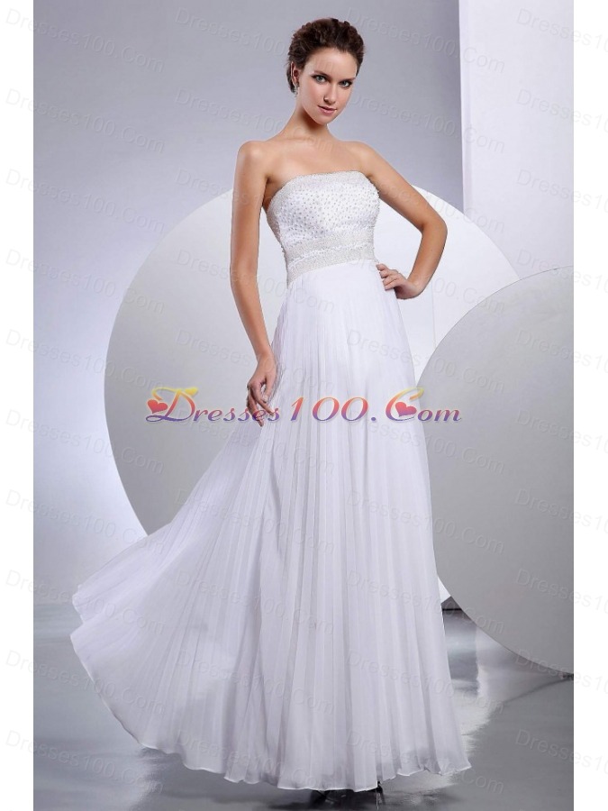Beading Empire Chiffon Wedding Gowns Floor-length Strapless