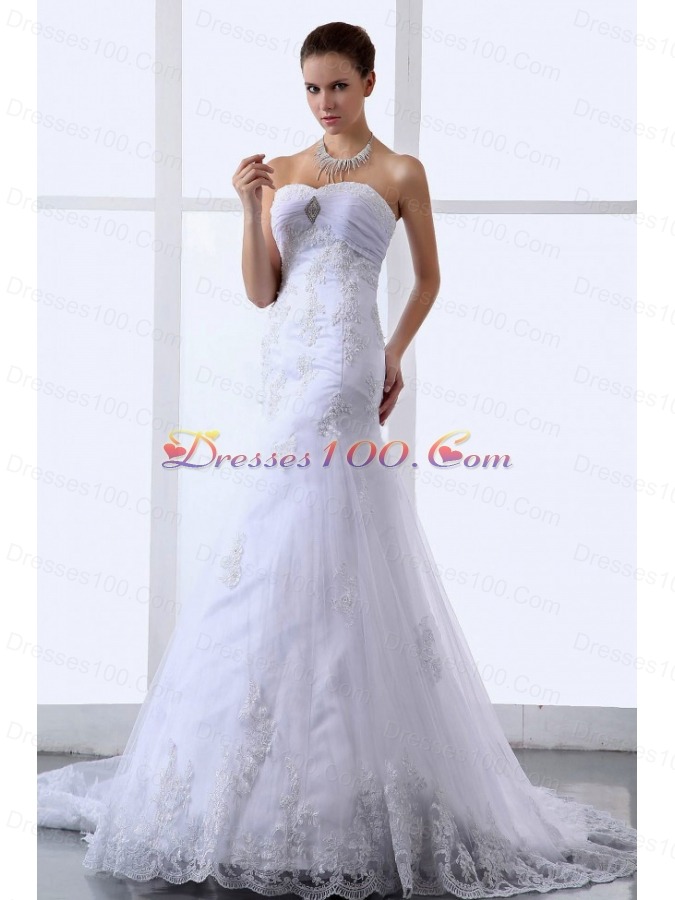 Mermaid Appliques Sweetheart Tulle Wedding Dresses Ruched