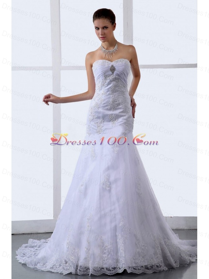 Mermaid Appliques Sweetheart Tulle Wedding Dresses Ruched