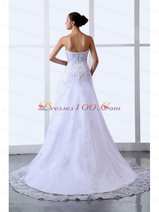 Mermaid Appliques Sweetheart Tulle Wedding Dresses Ruched