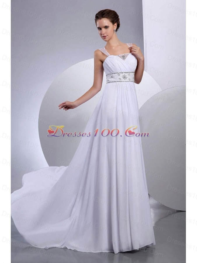 Beaded Wedding Gown Dress Chiffon Court Train