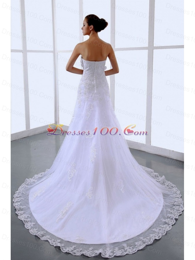 Appliques Wedding Dress Chapel Train Handmade Flowers