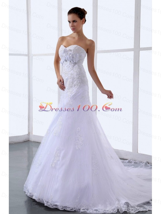 Appliques Wedding Dress Chapel Train Handmade Flowers