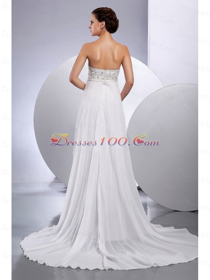 Pleated Beaded Empire Wedding Dresses Chiffon Strapless