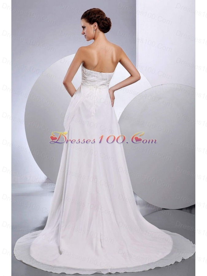 Chiffon Ruched Court Train Wedding Dress Strapless