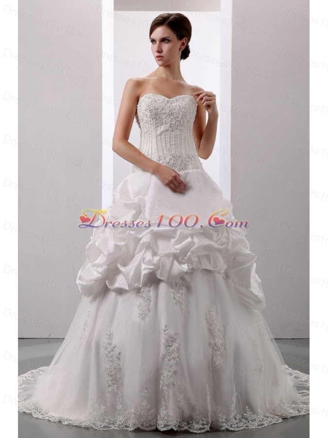 Pick-ups Sweetheart Court Train Bridal Dress Taffeta