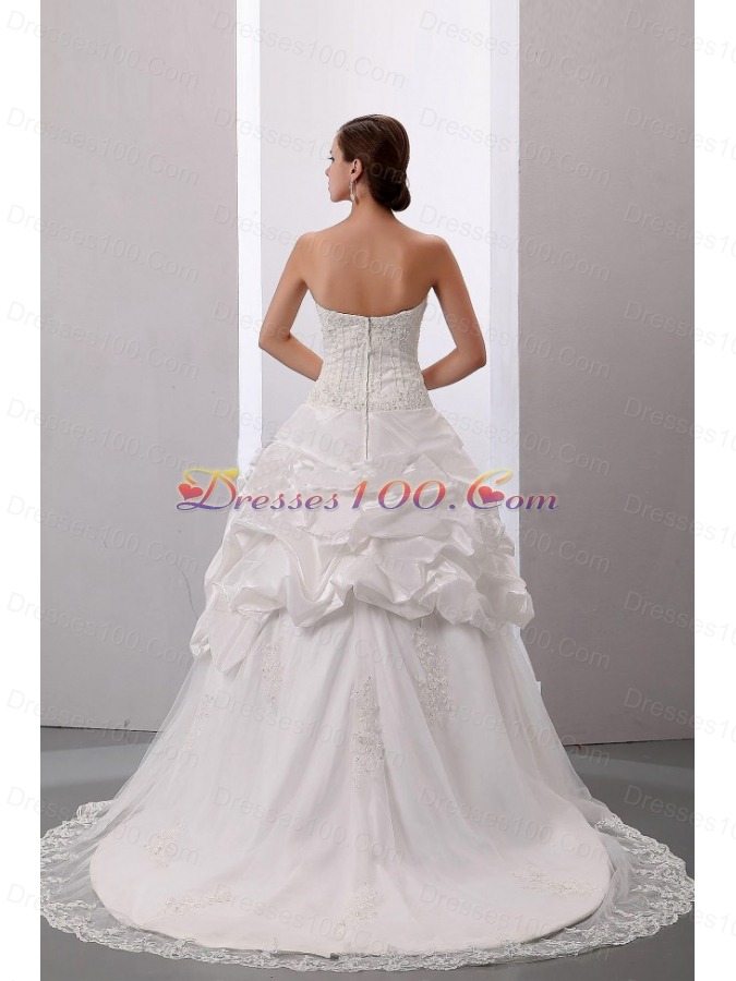 Pick-ups Sweetheart Court Train Bridal Dress Taffeta