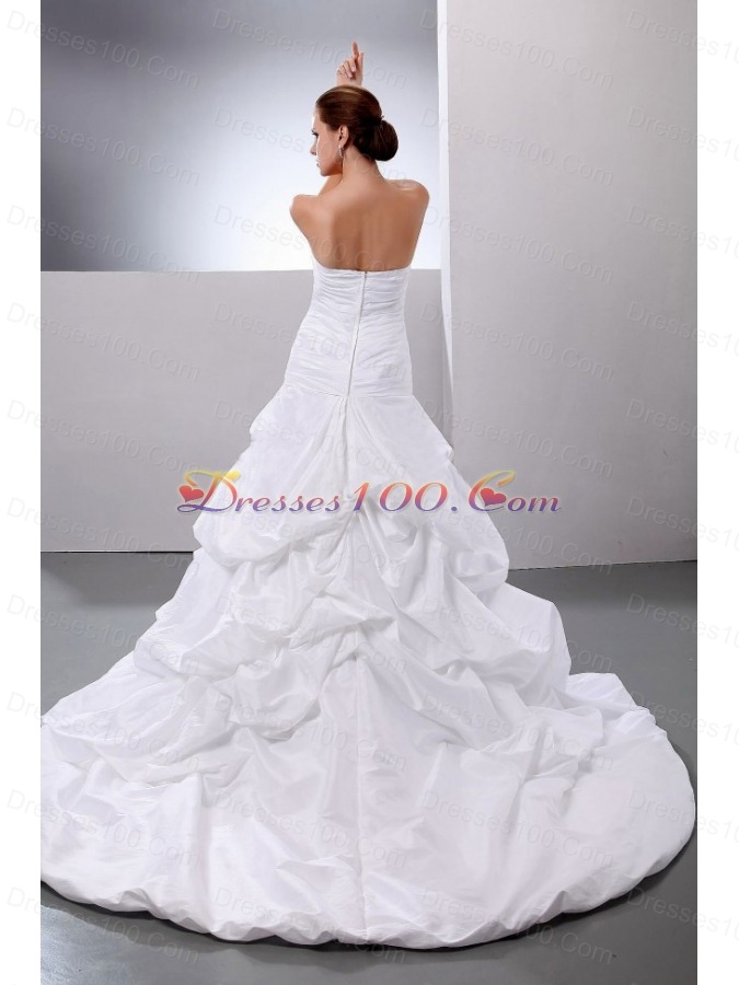 Pick-ups Appliques A-Line Taffeta Strapless Wedding Dress