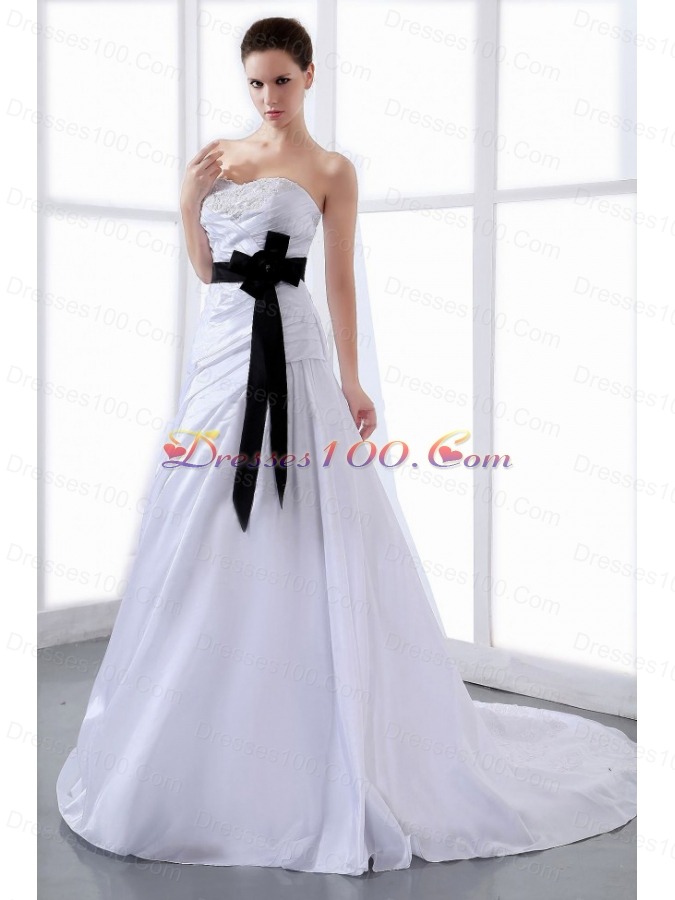 Black Sash Brides Dresses Taffeta A-line Court Train