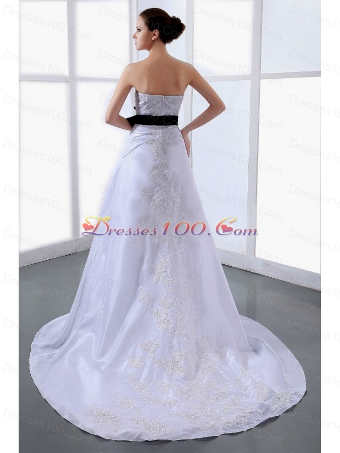 Black Sash Brides Dresses Taffeta A-line Court Train