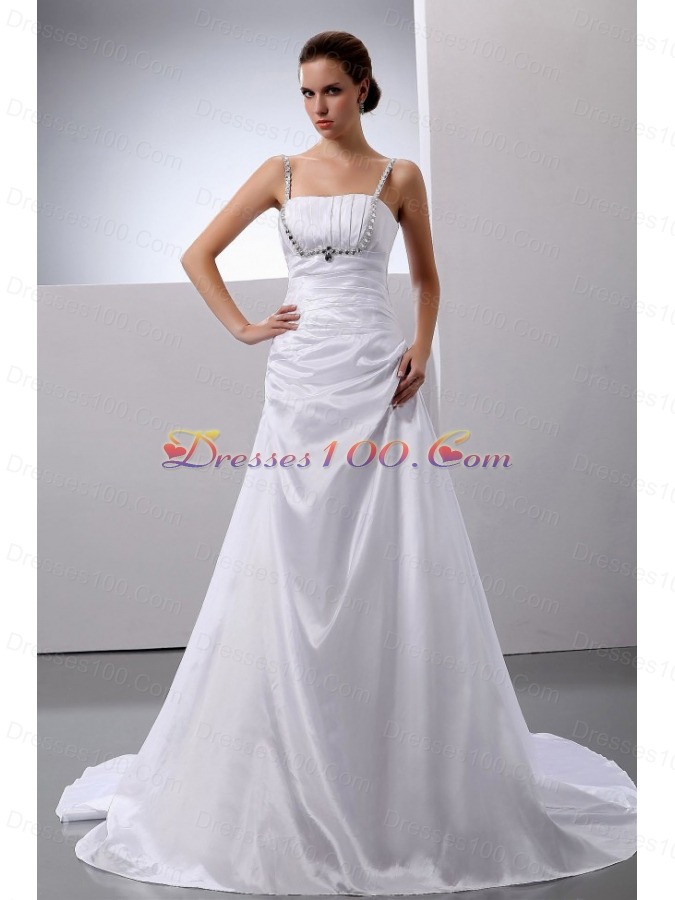 Spaghetti Straps Wedding Gown Dress Taffeta Beading