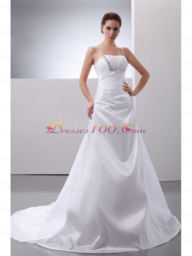 Spaghetti Straps Wedding Gown Dress Taffeta Beading