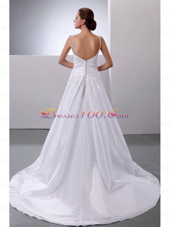 Spaghetti Straps Wedding Gown Dress Taffeta Beading