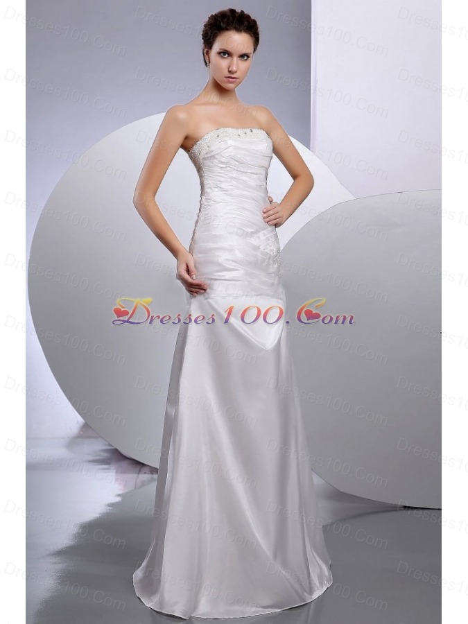 Taffeta Column Strapless Beaded Floor-length Wedding Dresses