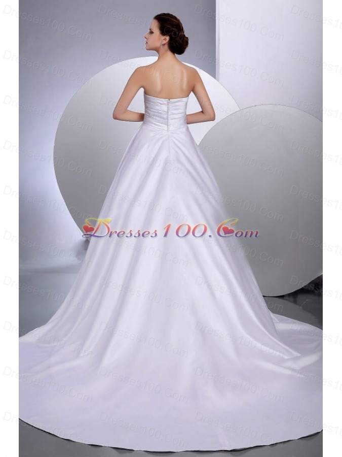 Chapel Train Wedding Gown Dresses Satin Strapless