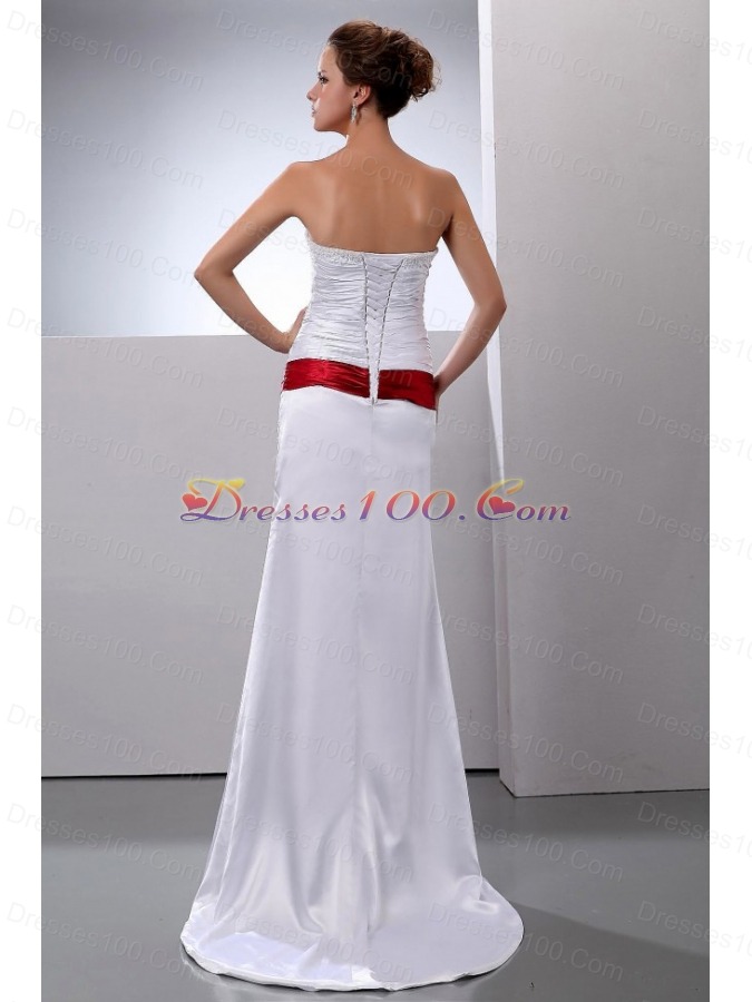 Column Strapless Wedding Dress Sweep Train Satin