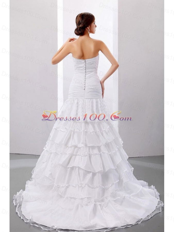 Mermaid Layered Ruffles Wedding Dresses Ruched Strapless