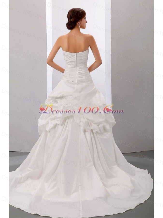 Beading A-Line Strapless Wedding Bridal Dress Taffeta