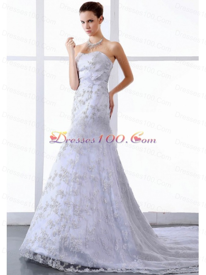 Appliques Wedding Dresses Sweep Train Strapless A-Line