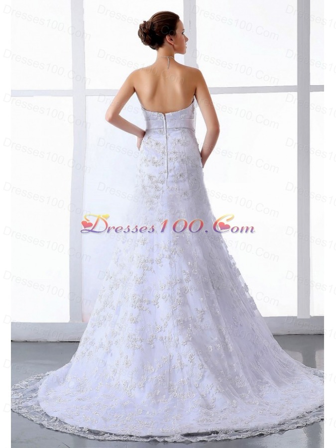 Appliques Wedding Dresses Sweep Train Strapless A-Line