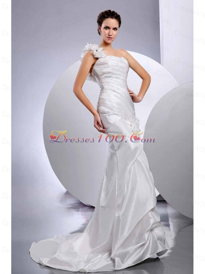 Mermaid One Shoulder Handmade Flower Wedding Dress Layered