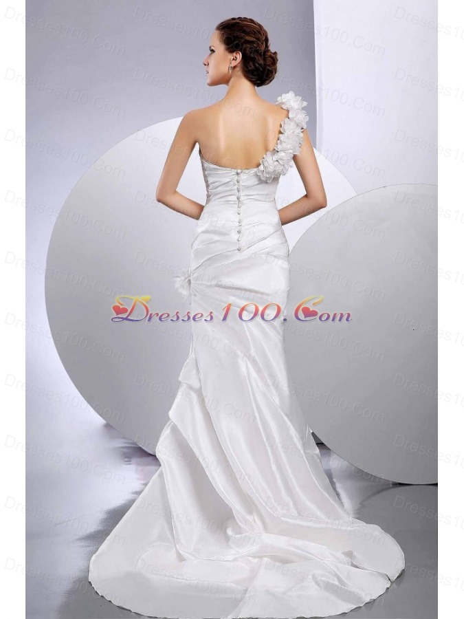 Mermaid One Shoulder Handmade Flower Wedding Dress Layered