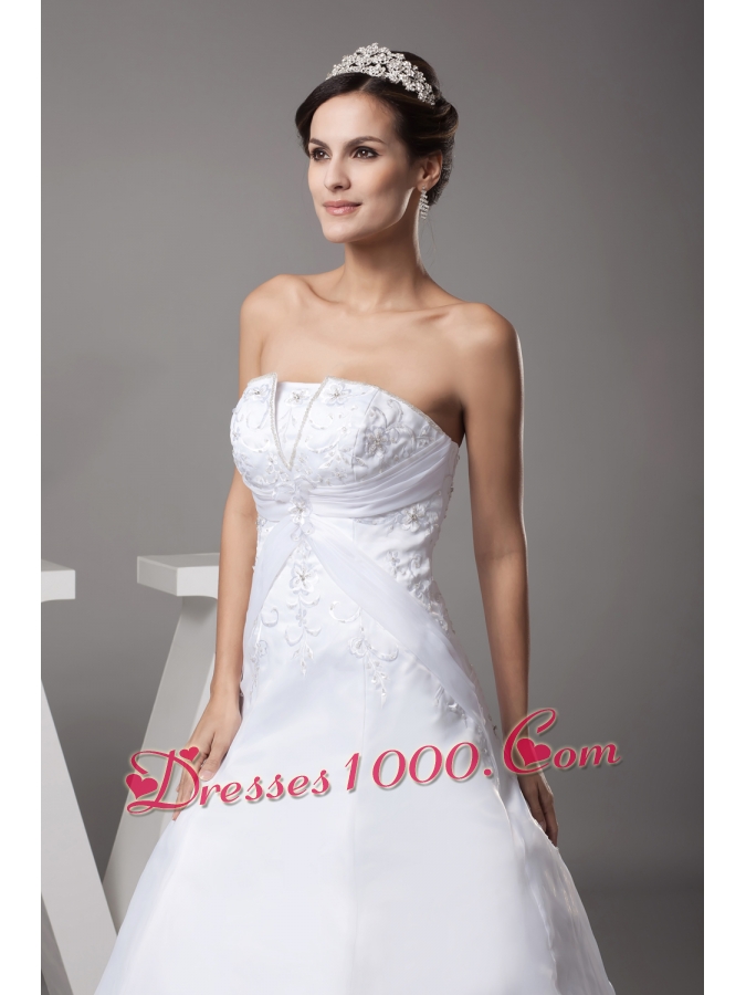 A-line Strapless Court Train Appliques Wedding Dress