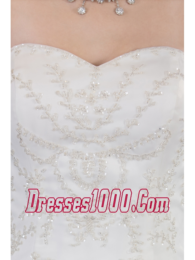 A-line Sweetheart Organza Appliques With Beading Wedding Dress