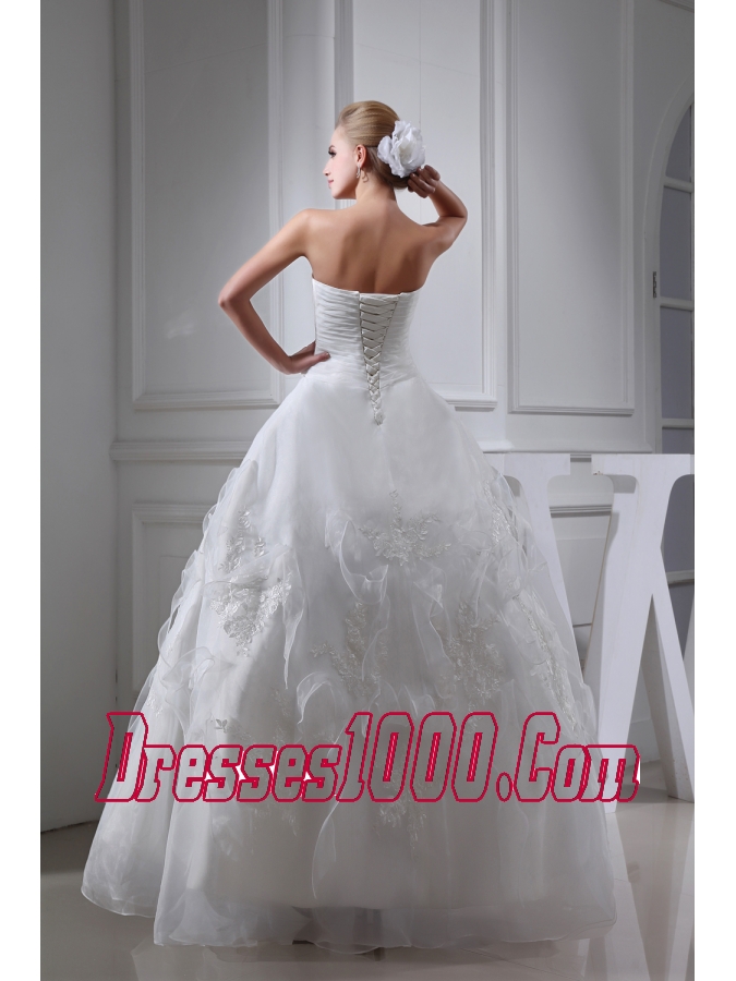 Appliques Ruching Sweetheart Ball Gown Wedding Dress