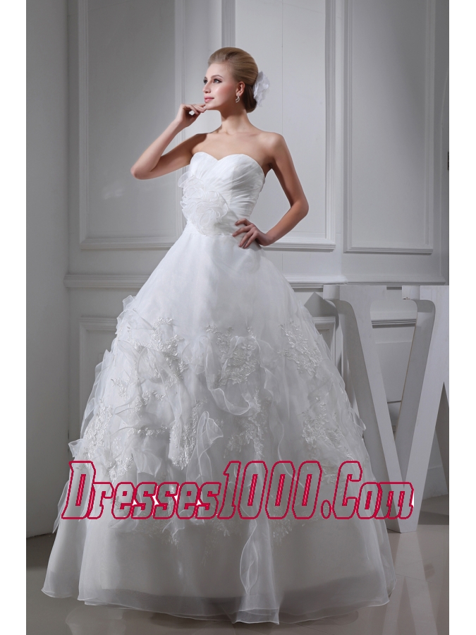 Appliques Ruching Sweetheart Ball Gown Wedding Dress