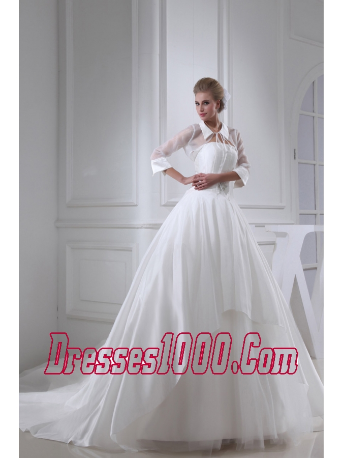 Beading Ball Gown Strapless Cathedral Train Wedding Dress